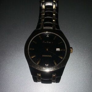 Mens Elgin Diamond 40mm Black Gold Tone Watch FG8021 , NEEDS A NEW BATTERY